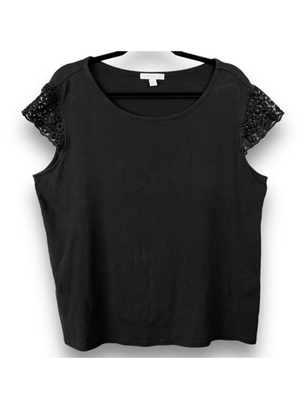 Westport Lace Detail Cutout Short Sleeve Top 1X Women’s Black Fitted Stretch Tee